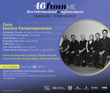 Obras de Alejandro Cardona, Claudio Alsuyet, Paulo Alvarado, Rodrigo Sigal y Ricardo Massari Spiritini- Ónix Música Contemporánea