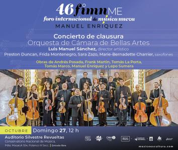 Concierto de Clausura- Obras de Andrés Posada, Frank Martin, Tomás La Porta, Tomás Marco, Manuel Enríquez y Lepo Sumera