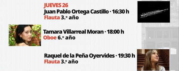 Recitales públicos de Música. Flauta y Oboe- Juan Pablo Ortega Castillo | Tamara Villarreal Moran | Raquel de la Peña Oyervides