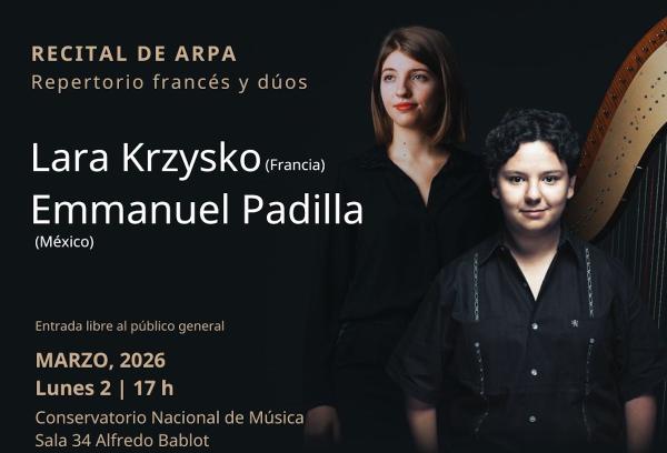 Lara Krzysko (Francia) y Emmanuel Padilla (México)- Recital de arpa. Repertorio francés y dúos