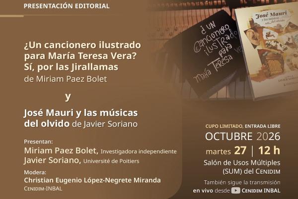 Flyer de Presentaciones editoriales de Miriam Paez Bolet y Javier Soriano