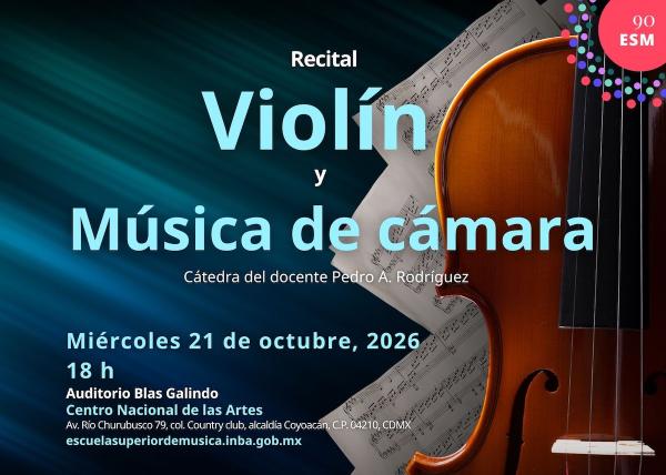 Flyer de Recital de violín y música de cámara - Cátedra del docente Pedro A. Rodríguez